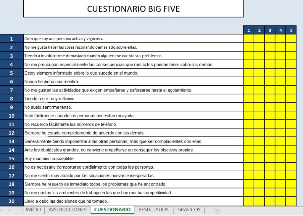 Corrector BFQ Cuestionario De Personalidad Big Five