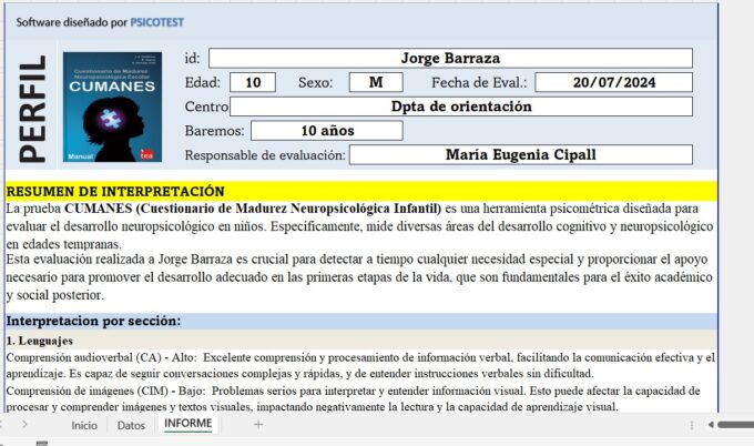 CUMANES. Cuestionario de Madurez Neuropsicológica para Escolares