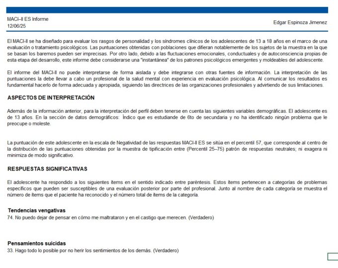 MACI-II, Inventario clínico para adolescentes Millon-II
